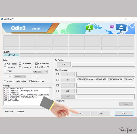 Bấm Start để bắt đầu flash rom vào máy